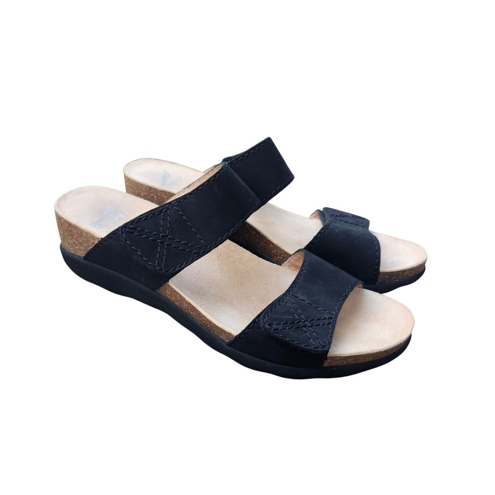 Dansko 1.5 Inch Heel Black EU 39 US 9 Milled Nubuck Maddy Sandals Hook & Loop